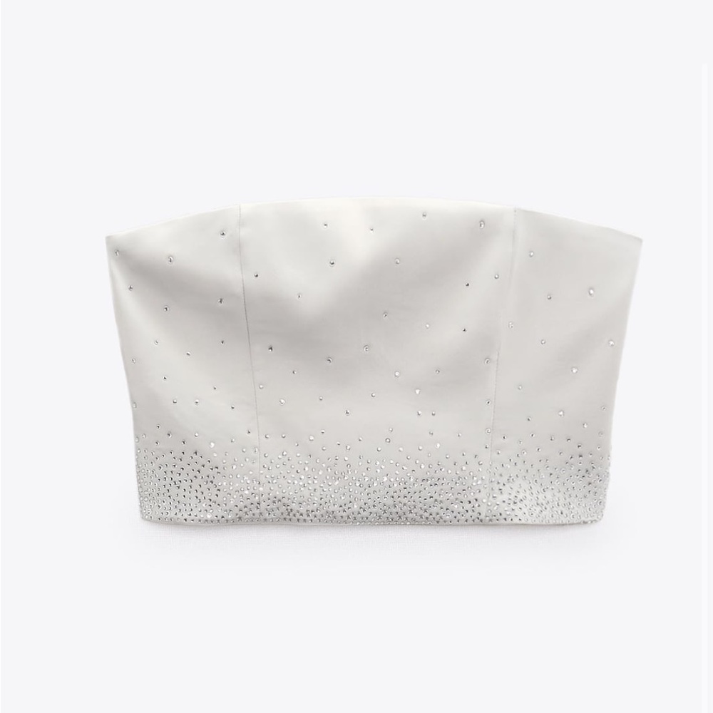 ZARA RHINESTONE SATIN AFFECT STRAPLESS TOP